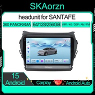 SKAorzn 9นิ้วสำหรับ Hyundai Ix45 Santafe 2013-2018 64 128 256GB Android15รถยนต์ IPS 2K QLED คำสั่งเส