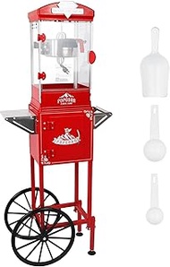 10 Oz Popcorn Machine Cart with Wheel, Vintage Movie Theater Style Pop Corn Machine, Popcorn Maker M