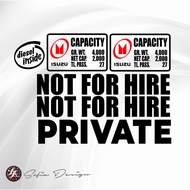 ISUZU QKR Capacity, 1Set Not For Hire & Private Cut Out Vinyl Sticker pxb4 Capacity, &