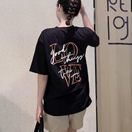 GAGO Brand loose-form women's t-shirt made of cotton with 2-sided letter print, fashionable black an