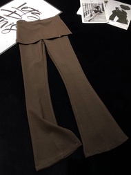 Low Waist American Retro Hot Girl Design Zipper Split Micro Flare Pants Casual Long Pants Polyester 