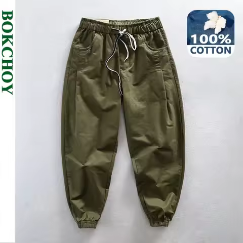 Spring and Autumn New 100% Cotton Cargo Casual Pants Men Clothing Straight Loose Streetwear Joggers 