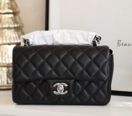 全新真品 CHANEL 香奈兒  黑銀 MINI CF COCO CLASSIC FLAP BAG  小MINI 黑色羊皮銀釦 A69900 MINI CF