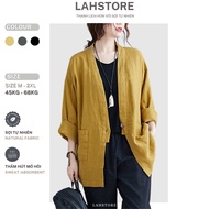Jacket women's thin cardigan LAHSTORE premium raw linen fabric with luxurious minimalist design (Yel