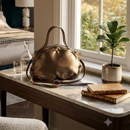 [Authentic Japanese] tal Brand Bag. by yumi. Luxurious Shiny Satin Dumpling Shape Bronze Color 2-Way