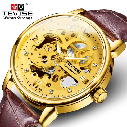 Dropshipping Men Watches TEVISE T869 Hollow Skeleton Automatic Watch Men Luminous Mechanical Watches