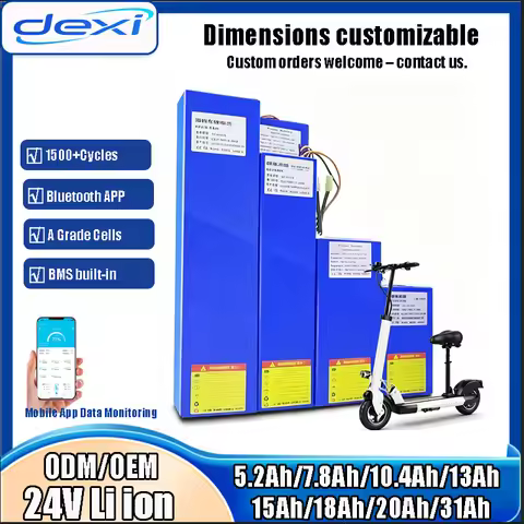 Lithium 24V 10Ah 20Ah 15Ah 18Ah 5Ah 24V 30Ah Li-ion Battery 1500 Cycles Grade A Cell for Two Vehichl