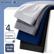 [SG SELLER] 4 PCS Ice Silk Men Boxer Shorts Graphene Men's Underpants Comfortable And Breathable Ult