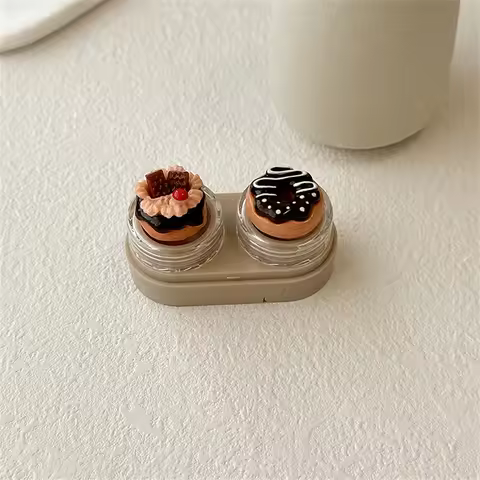 KLASSNUM Mini Travel Contact Lens Container Cute 3D Dessert Donut Box With Tweezers Tool Sweet Eye C