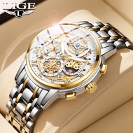 LIGE นาฬิกากันน้ำสำหรับผู้ชายแบรนด์หรูนาฬิกาแฟชั่นธุรกิจกีฬาควอตซ์ Chronograph นาฬิกาข้อมือ