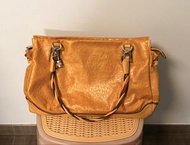 Last price! 2000s fashion genuine Y2K vintage real leather yellow brownish leather shoulder tote bag