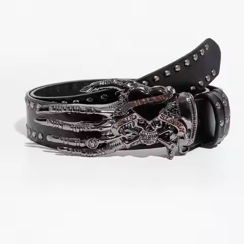 1pc women's vintage Y2K punk decorative black belt with a skull hand-shaped buckle, a unique versati