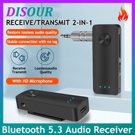 DISOUR ตัวรับสัญญาณ5.3บลูทูธ3.5มม. เครื่องเสียงสเตอริโอ AUX เพลง2 In 1ตัวรับสัญญาณ WiFi กับการโทรไมโครโฟนแฮนด์ฟรีสำหรับชุดรถยนต์ /Tv/pc/หูฟัง/ลำโพง/เครื่องขยายเสียง