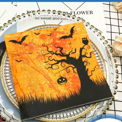 20pcs 33cm 2-Ply Halloween Party Decoration Paper Black Bat Owl Napkin Halloween Elements Wine Glass