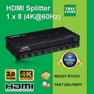 (4K 60Hz/V2.0) HDMI Splitter 1 in 8 out (1 to 8/1x8) HDMI 2.0 UHD/Full HD/4Kx2K/HDTV/3D 8 ports with Power Adaptor