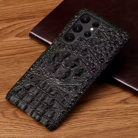 3D Head Crocodile Pattern Leather Phone Case for Samsung Galaxy S26 S23 S24 S25 Ultra S22 Plus Note 