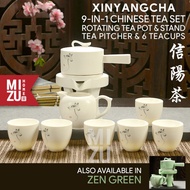NEWEST MIZU XINYANGCHA 9in1 Ceramic Rotating Chinese Tea Set Teapot 6 Cups