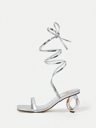 CUCCOO SZL 女款銀色時尚方頭粗高跟鞋形狀獨特