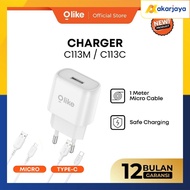 Olike C113C C113M Charger Adaptor USB Port 1A 5V 5W Safe Charging Adapter + Cable TYPE C MICRO/