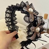 Hahan Home New Style Hairpin Fantasy Streamer with Diamonds Starry Flower Wide-Brimmed Lace Anti-Sli