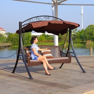 ST/🎽Outdoor Swing Chair Iron Hanging Chair Herringbone Three-Person Rattan Swing Outdoor Courtyard Balcony Garden Rockin