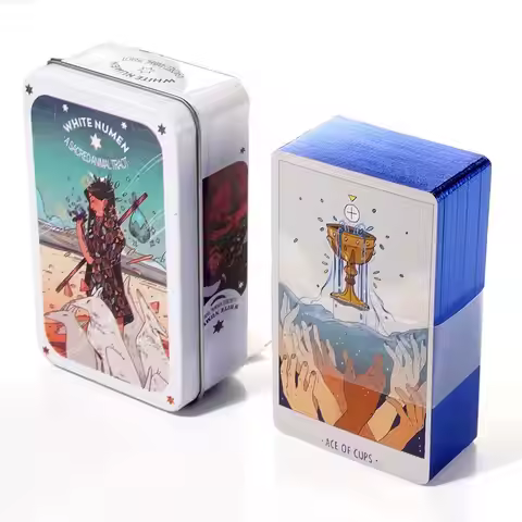 10.3*6cm White Numen a Sacred Animal Tarot In A Tin Metal Box Tarot Deck with PDF Guide Book Divinat