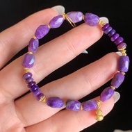 天然舒俱來手鏈 豔麗的櫻花紫色蘇紀石 18k 金葫蘆隔珠 平安健康