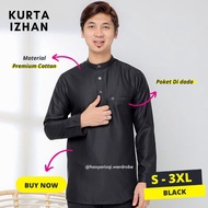 [S-3XL] Kurta Izhan | Kurta Black | Kurta Hitam | Kurta Dewasa | Kurta Lengan Panjang | Kurta Lelaki