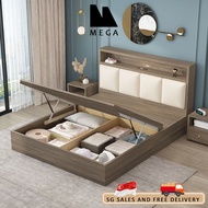🇸🇬 ⚡ HDB Solid Wood Bed Frame Leather And Solid Wood Storage Bed Bed Frame With Mattress Super Single/Queen/King Bed Frame