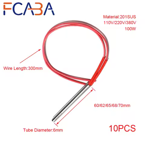 FCABA 10PCS Heating element electric Single Head Dual Heating Tube 110/220/380V 100W 201SUS 6mm 60-7