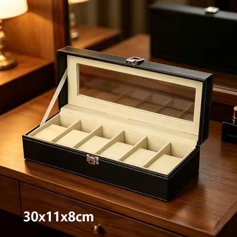 3/6/12 Slot PU Leather Watch Display Case, Black Watch Organizer Storage Box, Elegant Watch Holder P