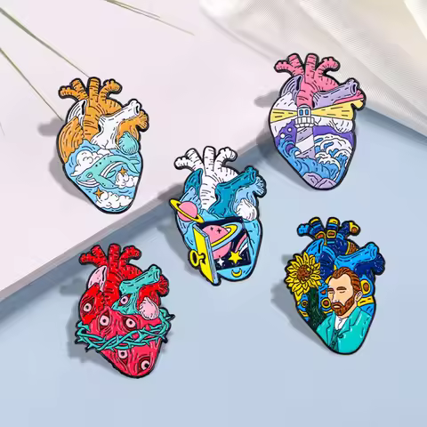New cartoon Van Gogh oil painting series brooch heart organ badge fashion decoration bag clothing ha