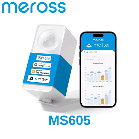 Meross Matter Smart Presence Sensor Thread Battery Edition MS605 Light Sensor Support Apple Home, Go