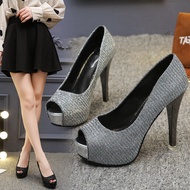 PD5 Aime Women's High Heel Stiletto Pumps - Glitter Rhinestone Peep Toe Platform Wedding Shoe