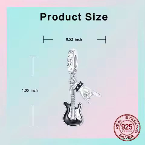 Hot Sale Rock Music Guitar Charms 925 Sterling Silver Dangle Pendant Fit Bangle Bracelet Necklace DI