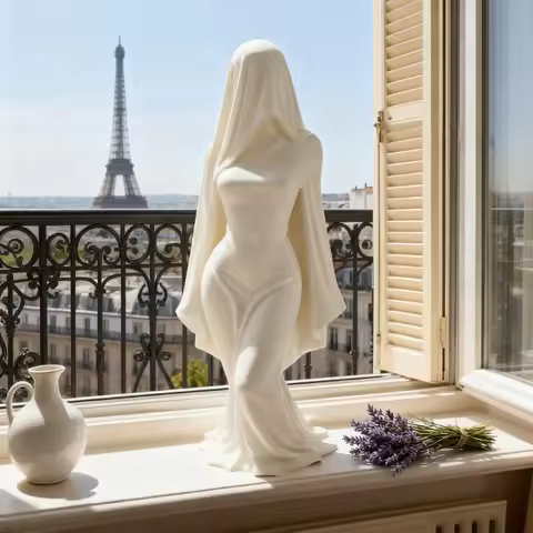 Elegant Veiled Ghost Lady Statue - Mysterious Gothic Home Decor, Collectible Figurine for Shelf & De