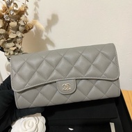 全新 Chanel classic flap long wallet grey caviar 灰色荔枝牛皮 經典翻蓋長夾/ 銀包