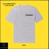 Round Neck T shirt Cotton For Men & Women Logo Embroidery Sulam Steward FOR HOTEL UNIFORM BAJU FF