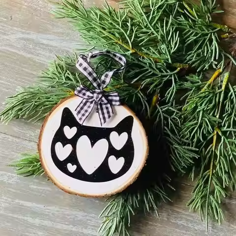 Wooden Ornaments For Christmas Tree Wooden Christmas Pendants With Cats Pattern 4X Decorative Hangab