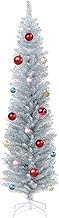 Wellwood 6 ft Silver Tinsel Christmas Tree with 24ct Ornament Set &amp; Metal Stand