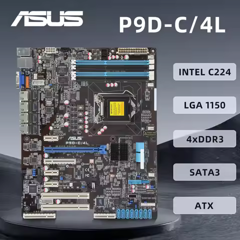 ASUS P9D-C/4L uses Intel C224 chipset Socket 1150 4×DDR3 32GB 4×SATA III 2×SATA II 4×RJ45 onboard In