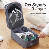 COD TRAVEL Tas Sepatu 3 Layer Travel Organizer Shoes Bag Nylon Mesh LK 20 / TAS SEPATU sepak bola