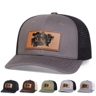 Personalized Fashionably Micro Curved Brown Bull Head Leather Label Adjustable Mesh Baseball Cap Gol