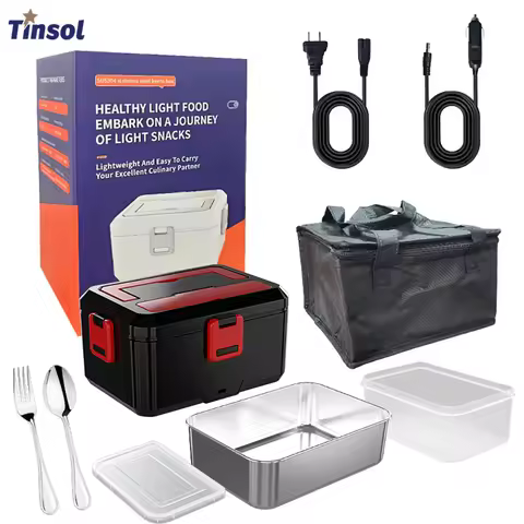 TINSOL 1.5L Electric Lunch Box 80W No Water Food Heater suitable for Portable Food Heating in Cars o