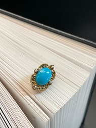 B560 老又好古董珠寶 Vintage 金色珍珠藍色塑料別針 維多利亞風