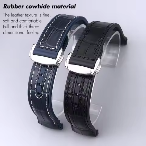 19mm 20mm 21mm 22mm Curved End Leather Rubber Watchband Fit for Longines Conquest Omega Planet Ocean