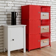 [特價]【藤立方】組合3層6格收納置物架(3門板+3置物盒+調整腳墊)-紅色-DIY