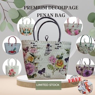 [The Rattan House] FOC Twilly SARAWAK Premium 2 SIDES Decoupage Penan Bag Handmade Tote Bag / Beg Pe