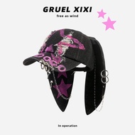 Original Unique Dark Black Fox Ear Cap Female Spring Cute Rabbit Ear Metal Buckle MK260716