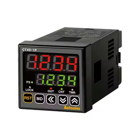CT4S-1P2 Counter/Timer, W48xH48mm, 4-Digit, LED, 1 Preset, PNP or NPN Input, Prescale value setting,